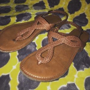 Brown Braided Flat Sandals